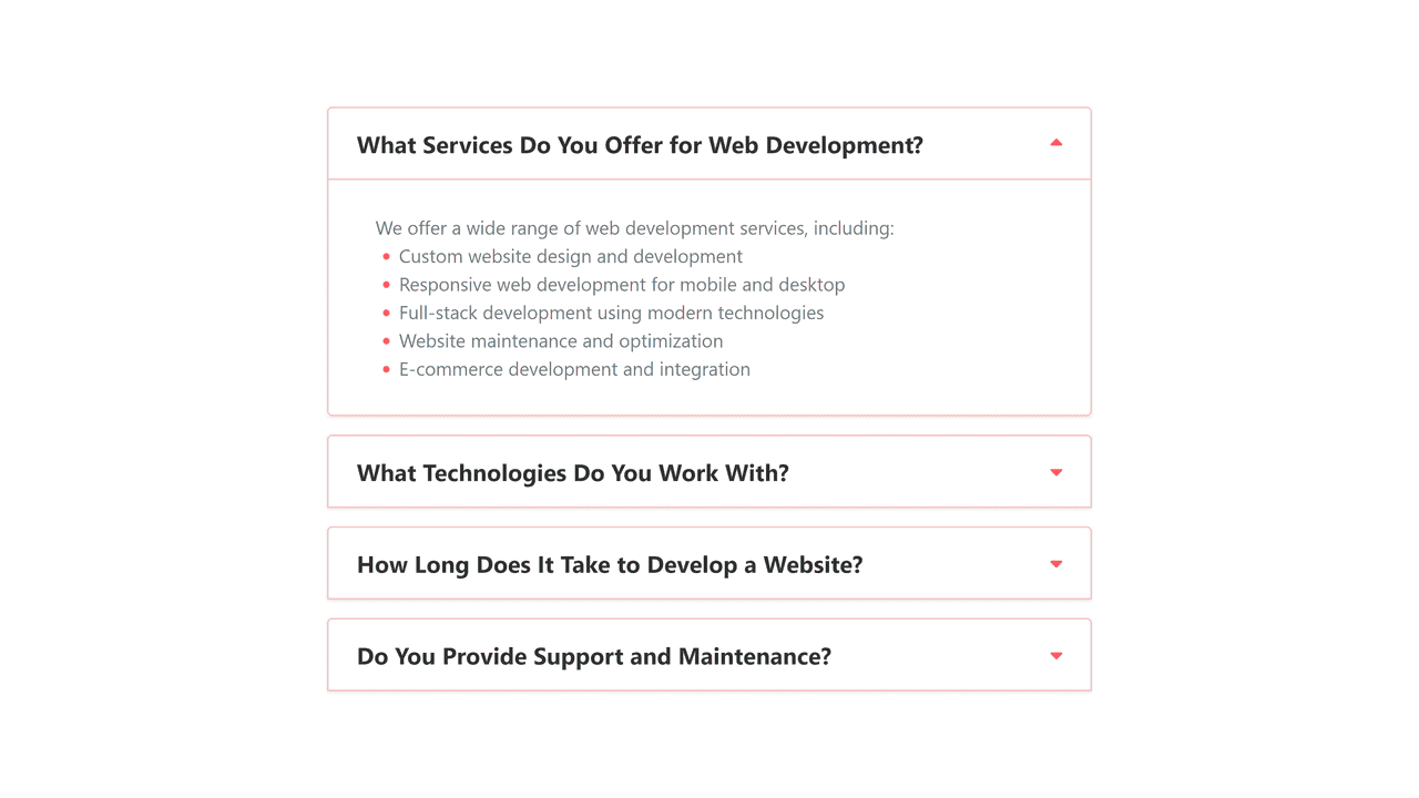 Dynamic FAQ Interface - Smooth Toggle Animations for Web Development Queries